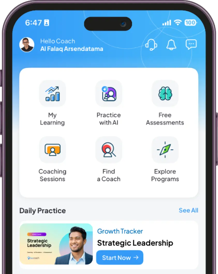 Tampilan aplikasi Visecoach yang mendampingi proses coaching.